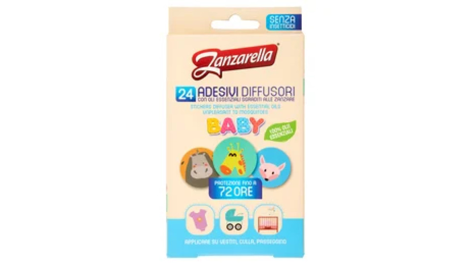 Zanzarella Adesivi Diffusori con Oli Essenziali Sgraditi alle Zanzare Baby 24 pz
