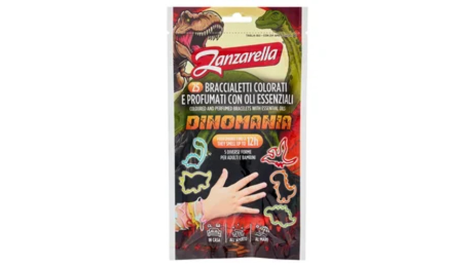 Zanzarella Braccialetti Colorati e Profumati con Oli Essenziali Dinomania 25 pz