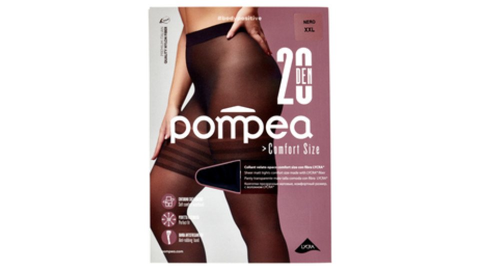 pompea Comfort Size Collant velato opaco comfort size con fibra Lycra 20 Den XXL Nero