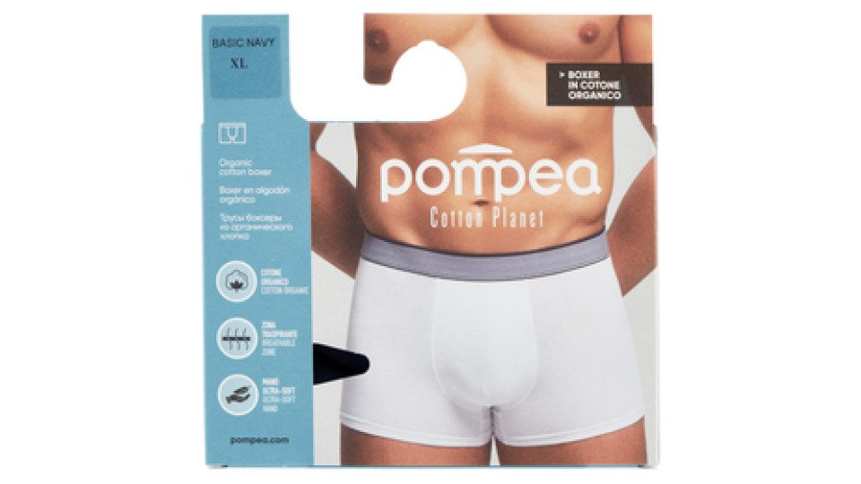 pompea Cotton Planet Boxer in Cotone Organico XL Basic Navy