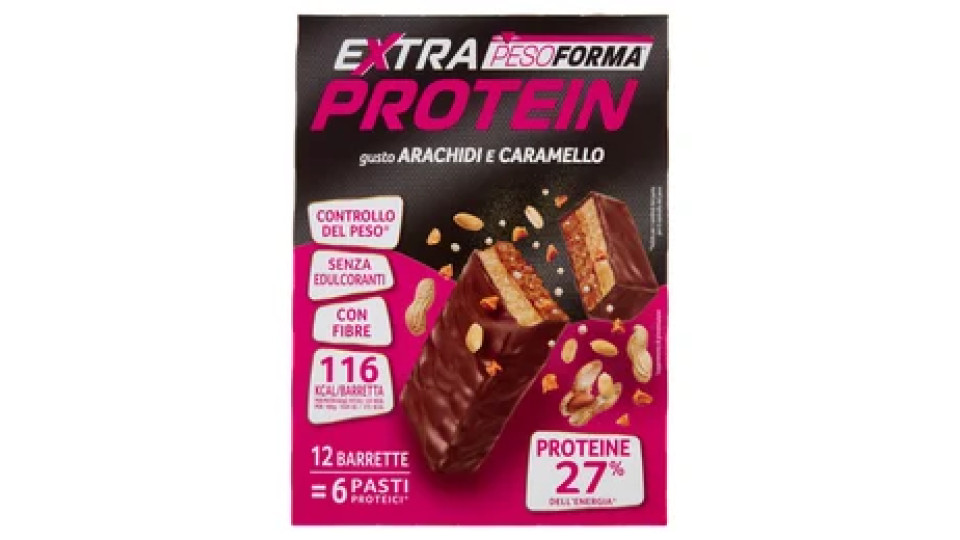 Pesoforma Extra Protein Barrette Gusto Arachidi e Caramello, 6 pasti proteici, 12 barrette x 31g