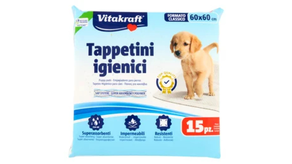 Vitakraft Tappetini igienici Formato Classico 60x60 cm 15 pz