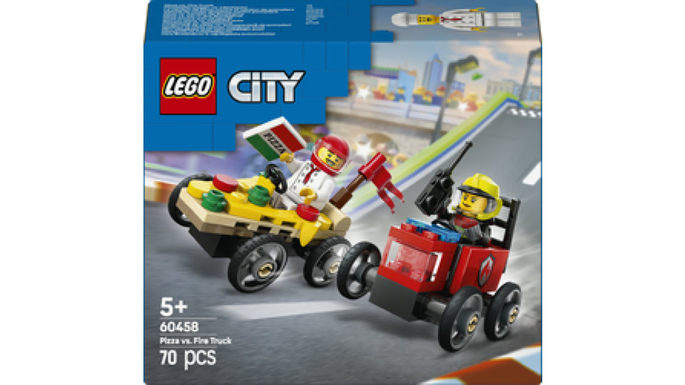LEGO City Pack veicoli da corsa: pizzaiolo contro pompiere