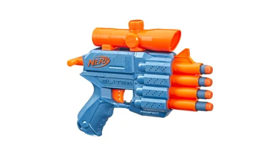 Nerf Elite 2.0 Prospect QS-4, blaster con 8 dardi originali Elite, può contenere fino a 4 dardi, mirino telescopico fisso
