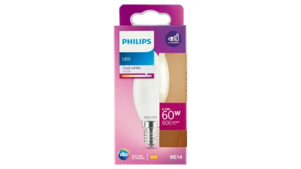 Philips Led candela vetro 60W E14 4000K non dim
