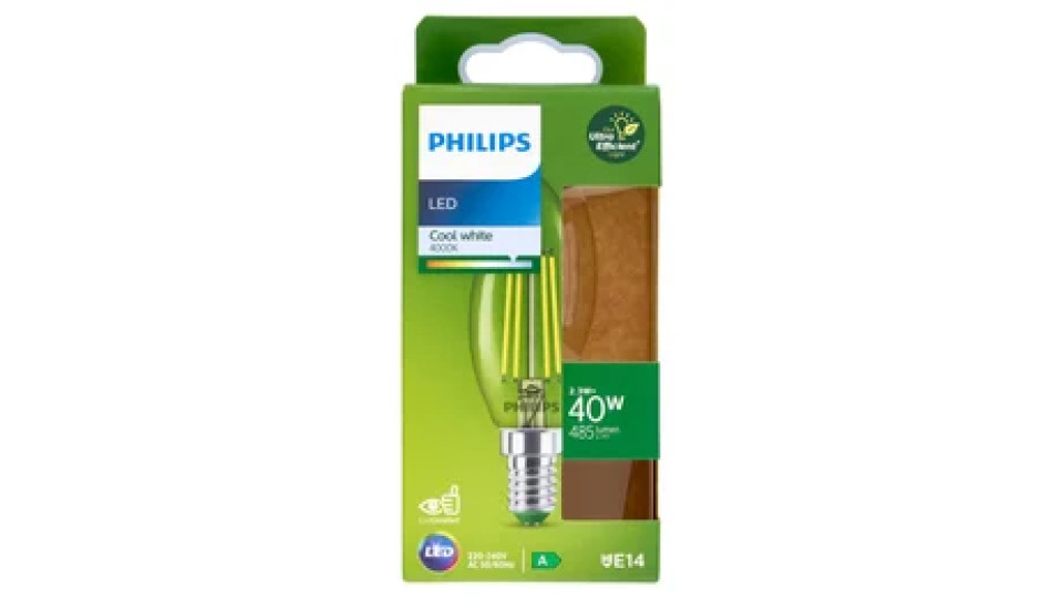 Philips LED Candela Vetro Filam 40W E14 4000K Non-Dim Classe A