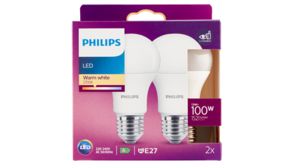 PHILIPS LED goccia 100W E27 2700 non dim pack doppio