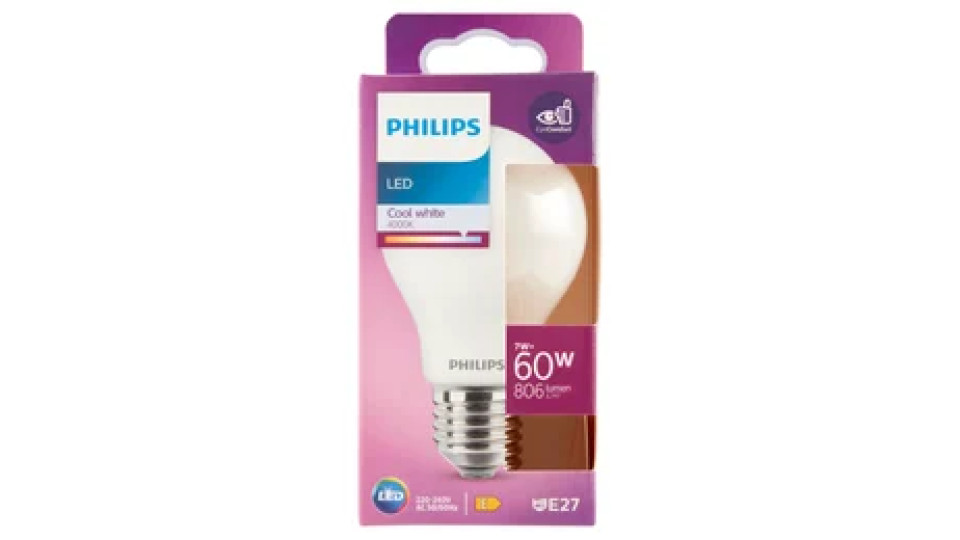 Philips Led goccia vetro 60W E27 4000K non dim