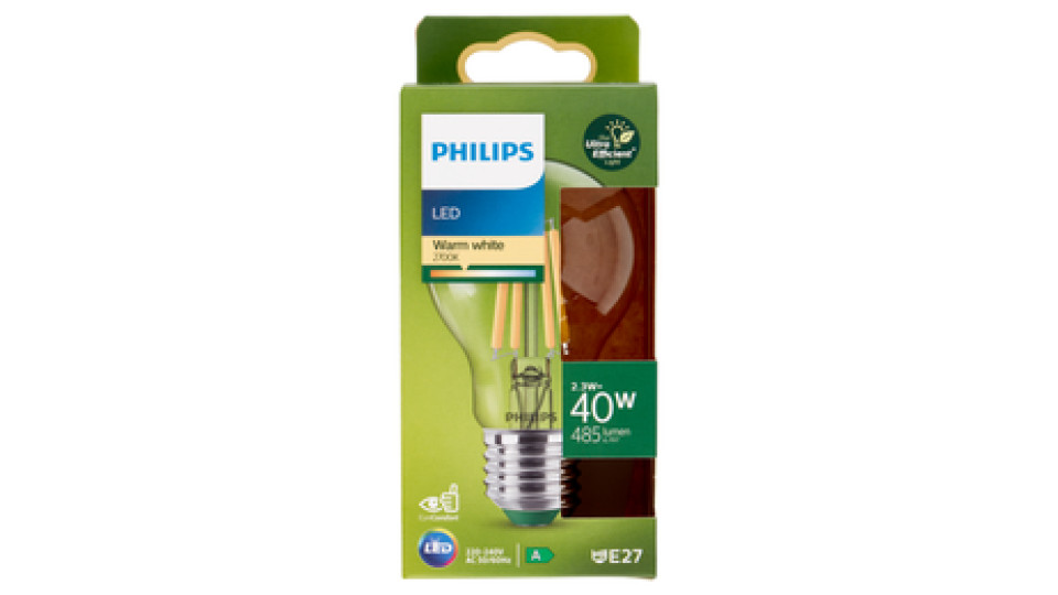 Philips Led Goccia Vetro Filamento 40W E27 2700K