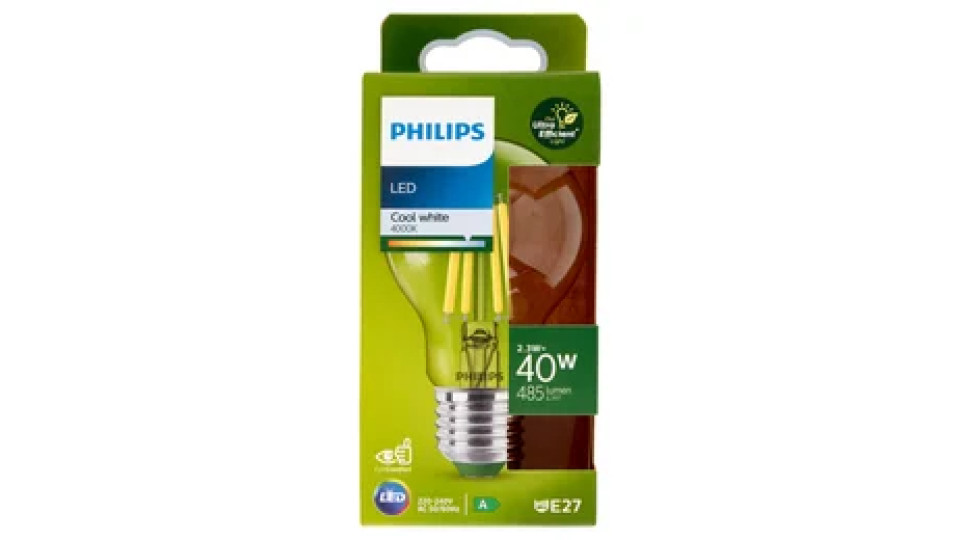 Philips Led Goccia Vetro Filamento 40W E27 4000K