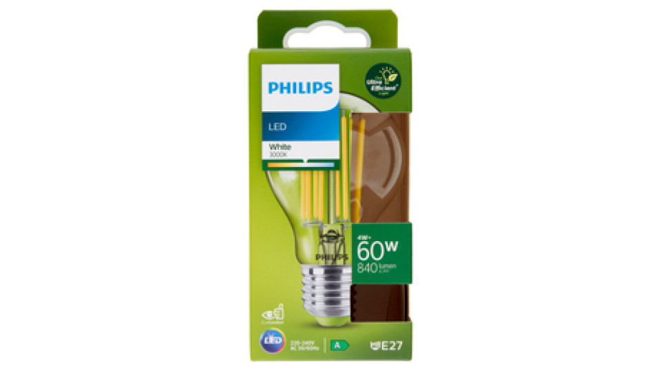 Philips Led Ultra Efficient sfera filamento 60W E27 3000K