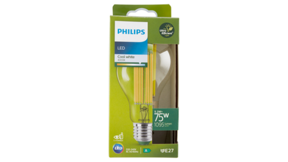 Philips Led Ultra Efficient sfera filamento 75W E27 4000K