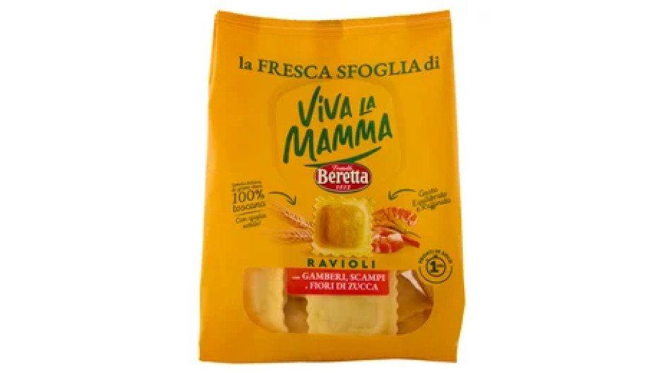 Viva la Mamma la Fresca Sfoglia di Ravioli con Gamberi, Scampi e Fiori di Zucca 200 g