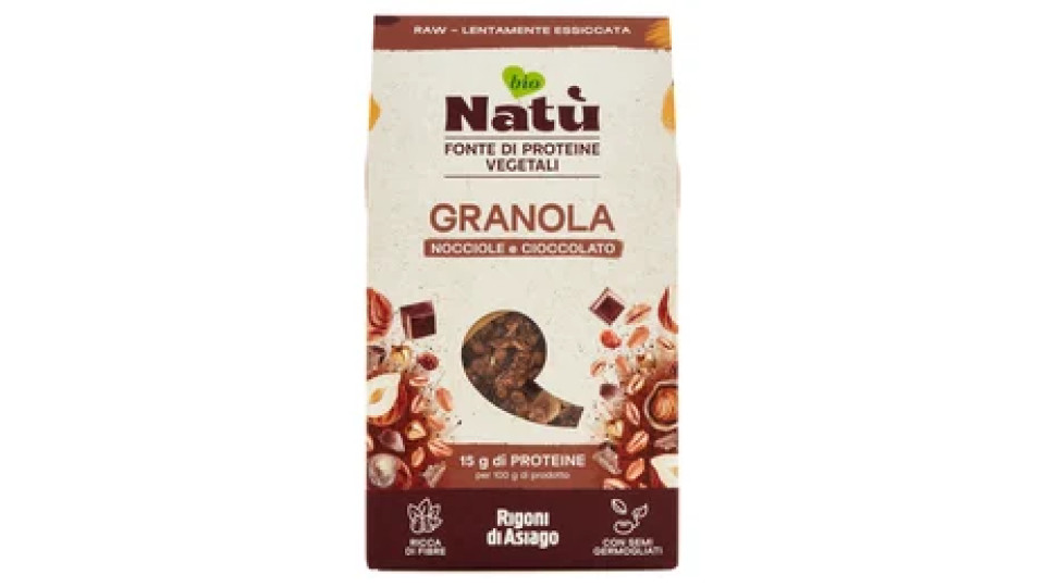 Rigoni di Asiago Natù Fonte di Proteine Vegetali Granola Nocciole e Cioccolato bio 250 g