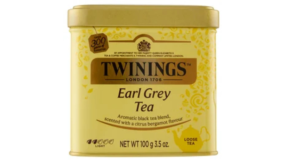 Twinings Earl Grey Tè Nero classico al sapore di Bergamotto Sfuso in latta The 100 g