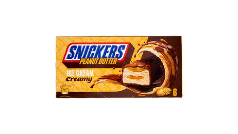 Snickers Barretta Gelato al cioccolato con burro d'arachidi e arachidi tostate, Multipack da 6 x 39g