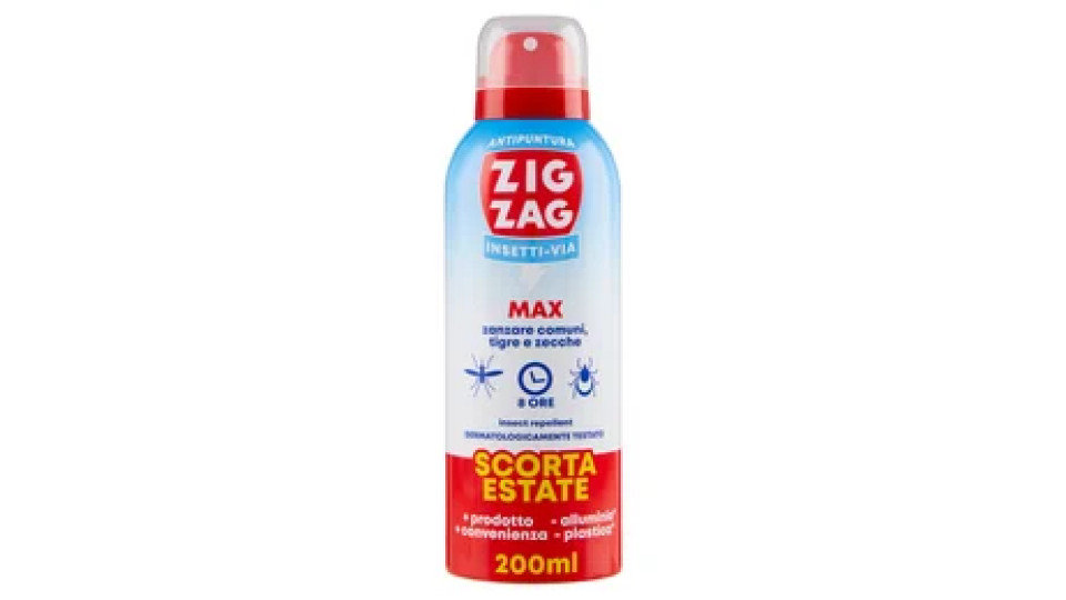 Zig Zag Insetti-Via Antipuntura Max zanzare comuni, tigre e zecche 200 ml