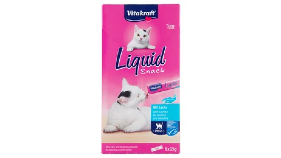 Vitakraft Liquid Snack con salmone + Omega 3 6 x 15 g