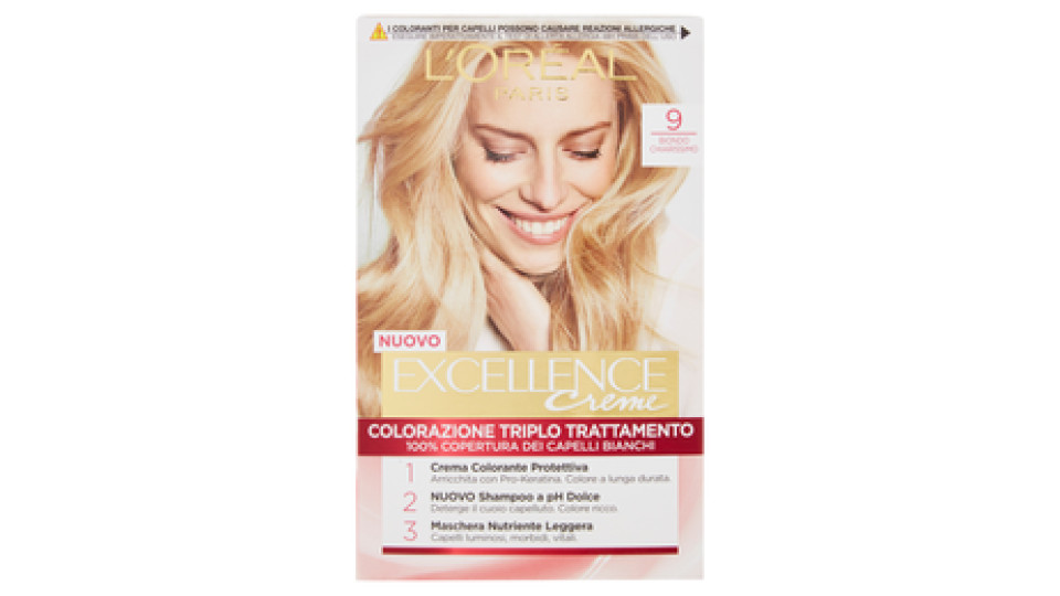 L'oréal Paris Excellence Crema Colorante Triplo Trattamento Avanzato, 9 Biondo Chiarissimo