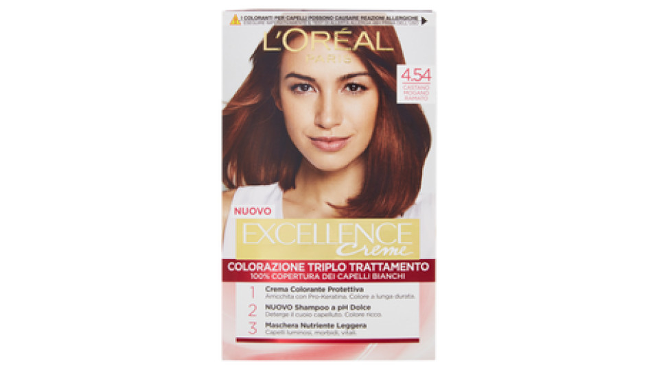 L'oréal Paris Excellence Crema Colorante Triplo Trattamento Avanzato, 4.54 Castano Mogano Ramato