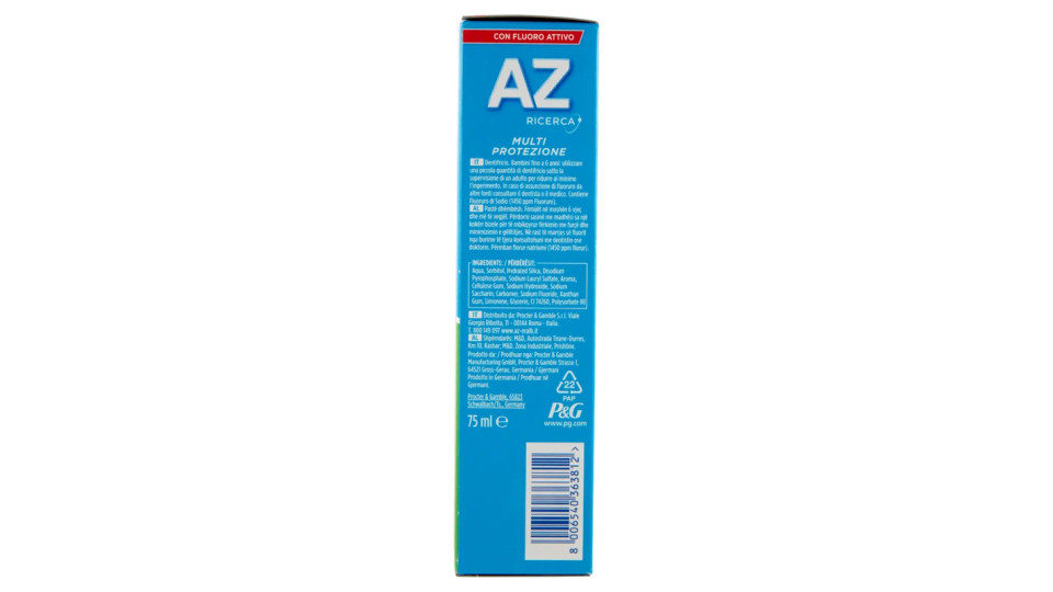 AZ, Ricerca Multi Protezione carie gel + fluoro attivo dentifricio