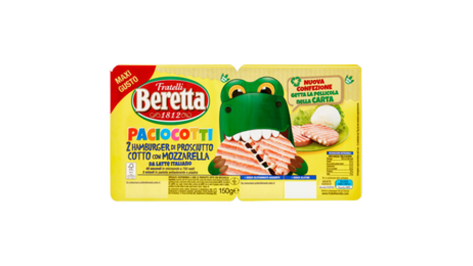 Fratelli Beretta Paciocotti 2 Hamburger di Prosciutto Cotto con Mozzarella 150 g