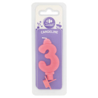 Carrefour Classic Candelina Numero 3 Rosa con supporto