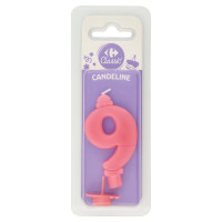 Carrefour Classic Candelina Numero 9 Rosa con supporto