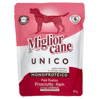Migliorcane Unico Monoproteico Patè Rustico Prosciutto per Cani Adulti Taglia Media 300 g