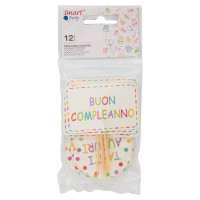Smart Party Stecchini Cocktail Buon Compleanno e Auguri 12 pz