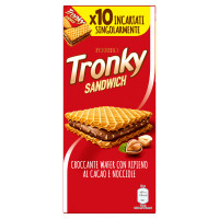 Tronky Sandwich snack wafer croccante ripieno al cacao e nocciole incartati singolarmente 10pz 220g