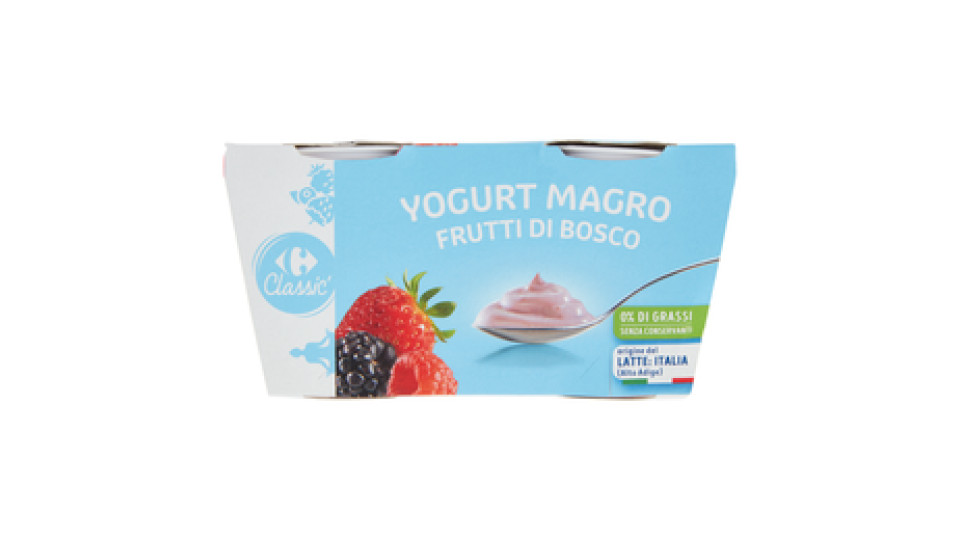 Carrefour Yogurt con Frutti di Bosco Magro 0,1% di Grassi Frutta in Pezzi