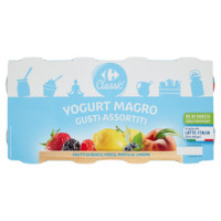 Carrefour Yogurt Magro 0,1% di grassi Gusti Assortiti Frutti di Bosco Pesca Mirtillo Limone