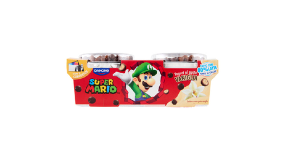 Danone Supermario, Yogurt alla Vaniglia con palline di Cereali ricoperte al Cioccolato, 2x110g