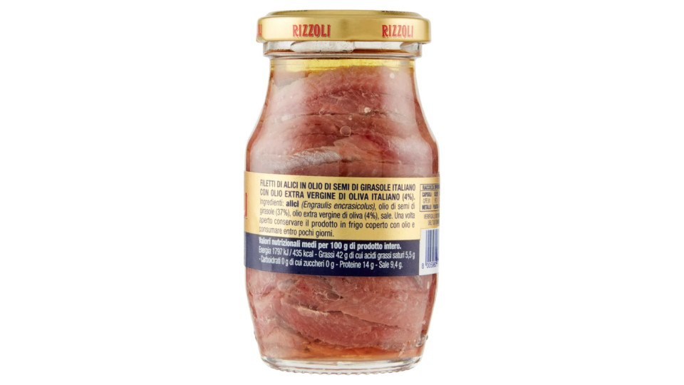 Rizzoli, filetti di alici in olio d'oliva distese