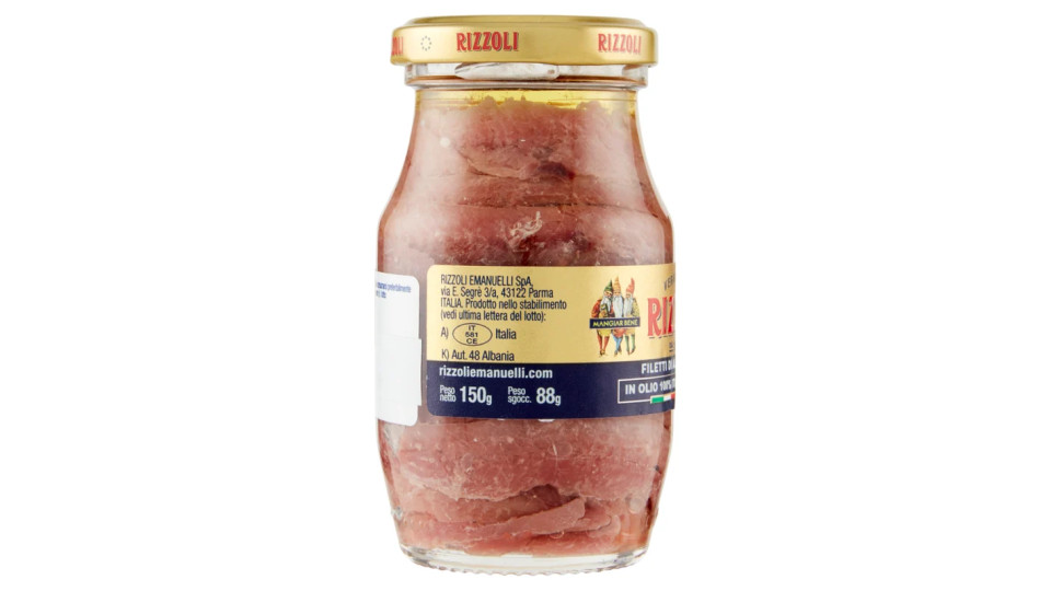 Rizzoli, filetti di alici in olio d'oliva distese