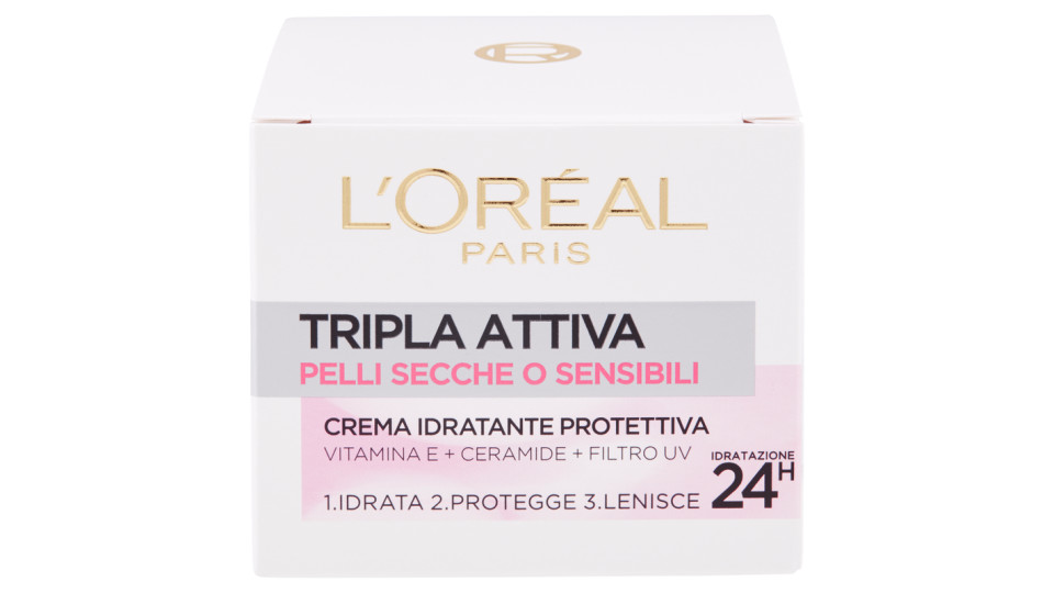 L'Oréal Paris Tripla Attiva Crema Idratante Protettiva per Pelli Secche o Sensibili