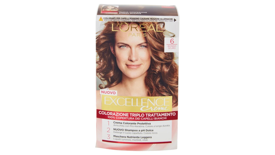 L'Oréal Paris Excellence Crema Colorante Triplo Trattamento Avanzato, 6 Biondo Scuro