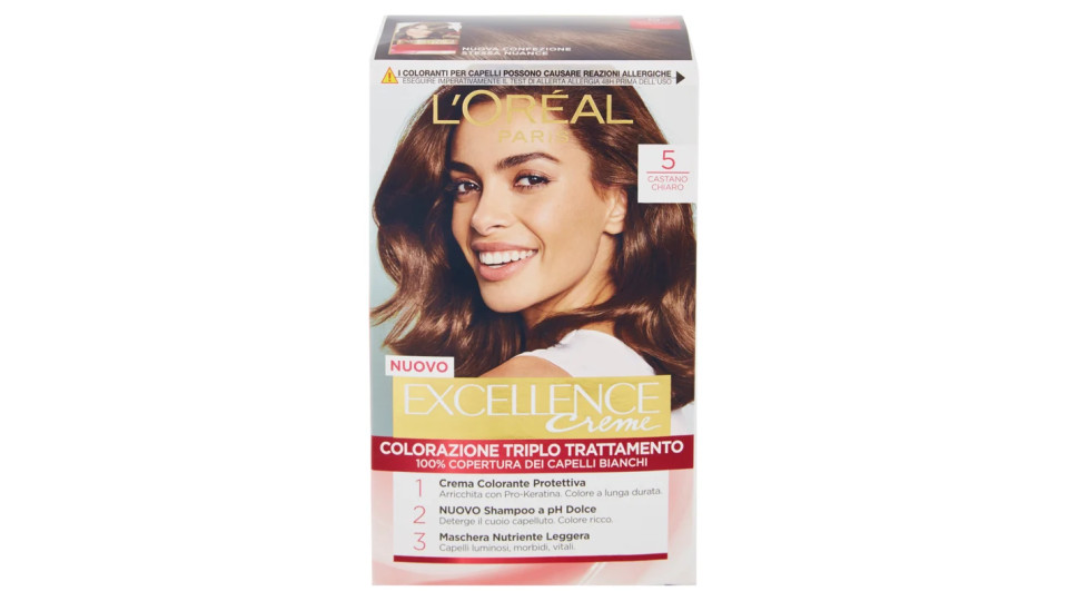 L'Oréal Paris Excellence Crema Colorante Triplo Trattamento Avanzato, 5 Castano Chiaro