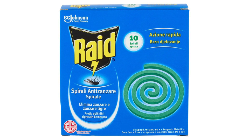 Raid Spirali Antizanzare - 10 pezzi, 1 Supporto Metallico