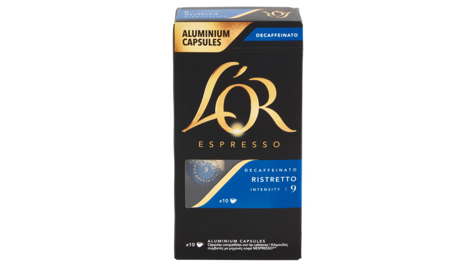 L’OR Espresso caffè Decaffeinato Ristretto - Intensità 9 - Capsule in Alluminio compatibili con macchine Nespresso®* - Confezione da
