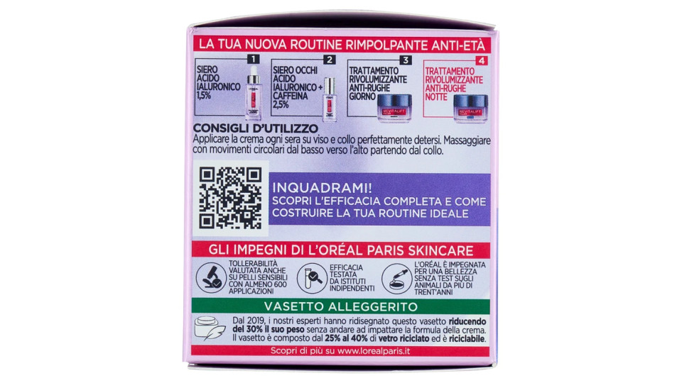 L'Oréal Paris Revitalift Filler Crema Viso Anti-Rughe Rivolumizzante Notte