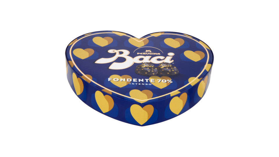 Baci Perugina Fondentissimo Cioccolatini Fondenti Ripieni al Gianduia e Nocciola Intera - Scatola Cuore in Latta