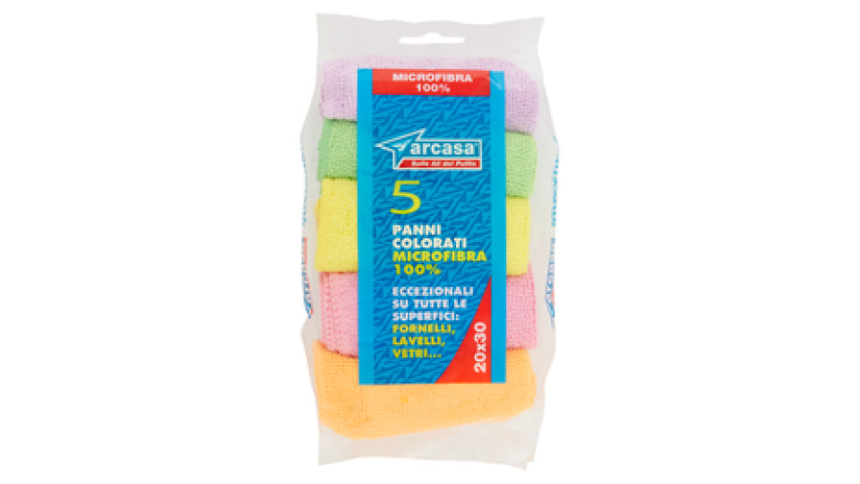 5 Panni Colorati 100% Microfibra 20 x 30