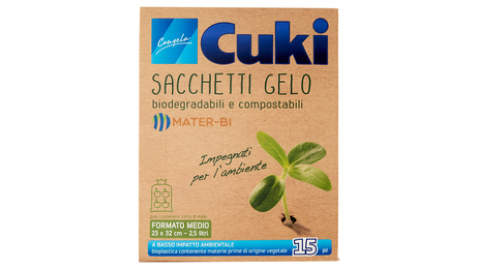 Cuki Congela Sacchetti Gelo biodegradabili e compostabili Formato Medio 23x32 cm - 2,5 l