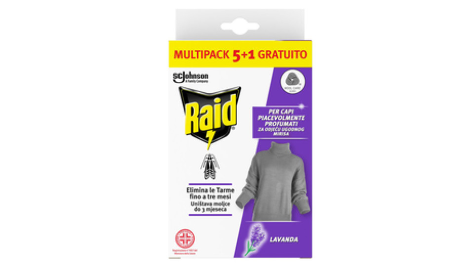 Raid Anti Tarme Gel Vestiti, per Capi Piacevolmente Profumati, Fragranza alla Lavanda, 2 x 3g