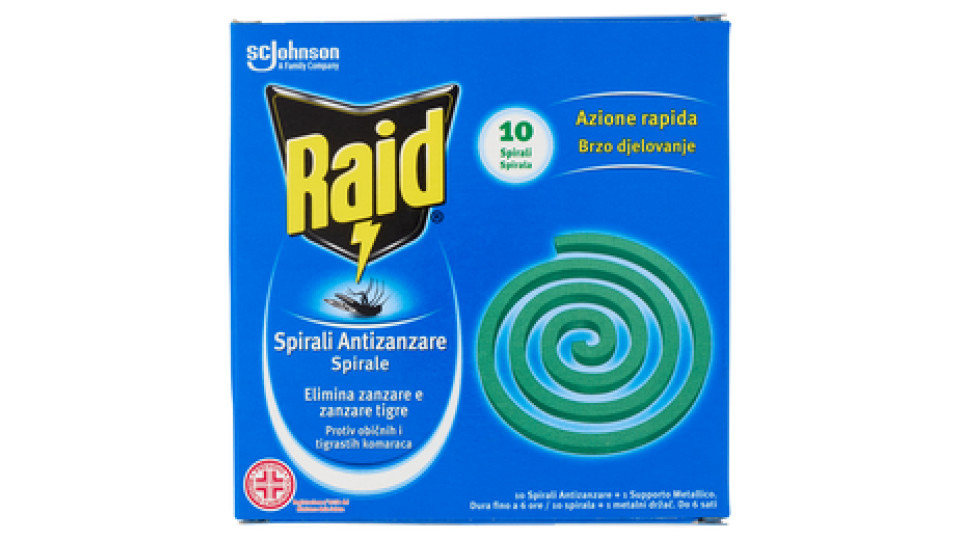 Raid Spirali Antizanzare - 10 pezzi, 1 Supporto Metallico