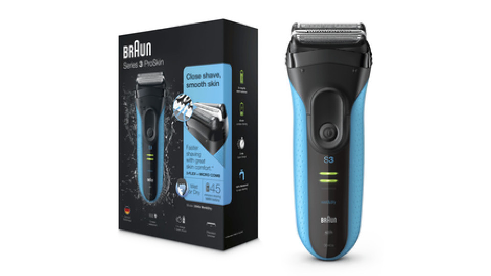 Braun Series 3 ProSkin 3040s Wet & Dry Rasoio Elettrico Ricaricabile, Rasoio da Barba per Uomo, Blu