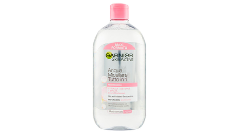 Garnier Acqua Micellare Pelli Sensibili Tutto in 1, Strucca, Deterge e Idrata senza Risciaquo - 700 ml, Confezione da 1