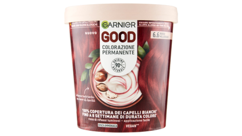 Garnier GOOD 6.6 Rosso Melograno, colorazione permanente senza ammoniaca, 90% di origine naturale